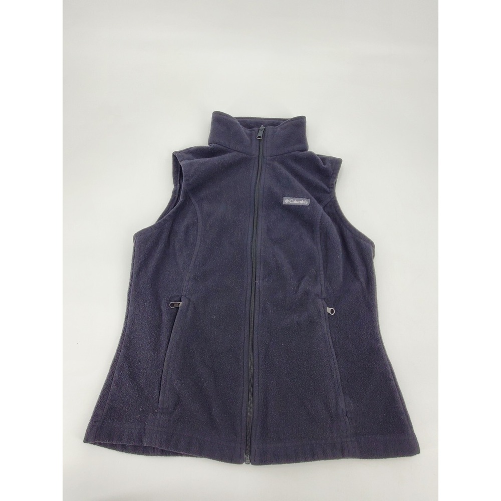 Columbia Fleece Vest Mens Medium Black Embroidered Logo Full Zip Pockets Mock